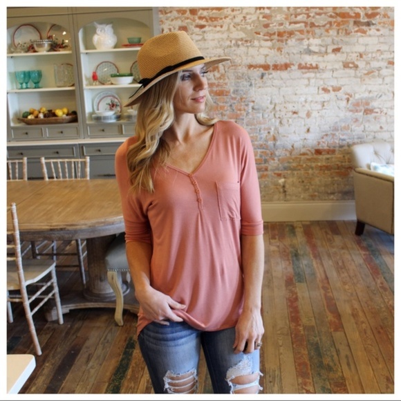 Infinity Raine Tops - LAST ONE! Salmon Button Front Tunic
